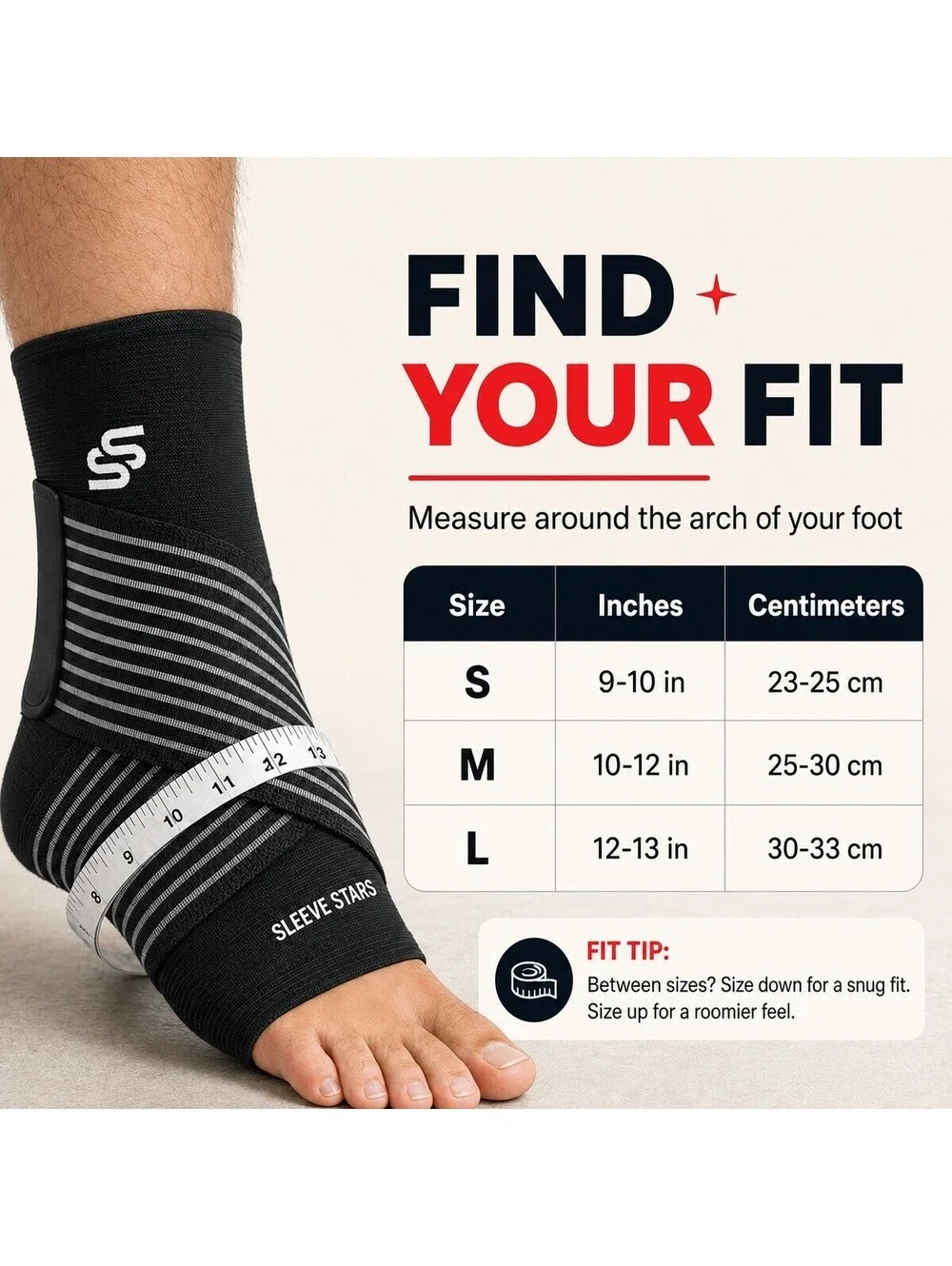 Sleeve Stars Ankle Brace Compression Sleeve Strap Plantar Fasciitis Medium M NWT